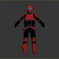 Game Movie Character With Red And Black Armored Helmet And Costume Design