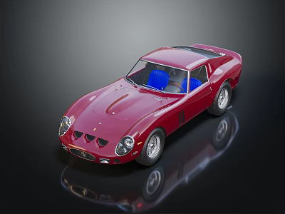 Red Vintage Sports Car With Blue Interior And Glossy Body Reflection 3d model