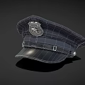 Police Hat With Dark Blue Design Badge And Black Leather Strap