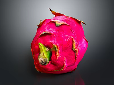 Fresh Ripe Dragon Fruit With Vibrant Pink Skin And Green Leafy Tips On Dark Background 3d model