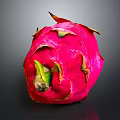 Fresh Ripe Dragon Fruit With Vibrant Pink Skin And Green Leafy Tips On Dark Background