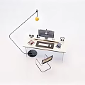 Stylish Modern Desk And Chair Set With Computer Monitor And Floor Lamp