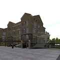 Elegant Multi Story Townhouse With Beige Exterior Balconies Arched Windows And Green Trees