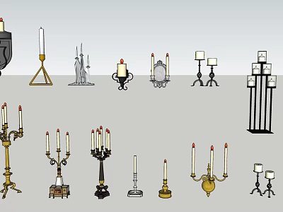 Various Decorative Candle Lamps With Different Designs And Metal Bases For Interior Decor 3d model
