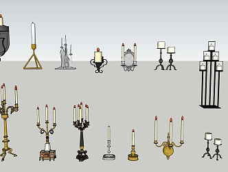 European-style Candlestick Ornaments Candle Lamps Fire 3d model