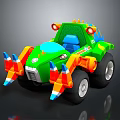 Colorful Green Orange Blue Toy Car With Big Wheels And Dinosaur Horns