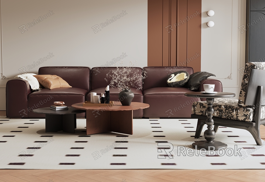 Middle Ancient Style Sofa Coffee Table Combination Single Sofa Coffee Table model