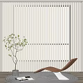 Contemporary Brown Lounge Chair Against Vertical Striped White Backdrop With Green Plant In Gray Pot