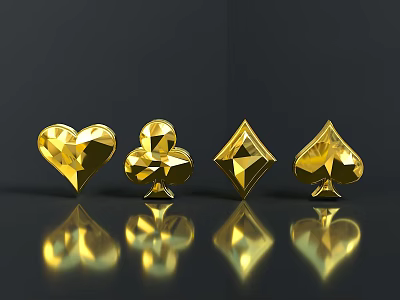 Golden Playing Card Suits Decorative Household Items With Heart Club Diamond Spade 3d model