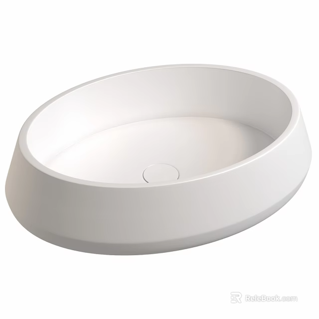 White Modern Oval Bathroom Washbasin With Smooth Sleek Surface Design 3d model 