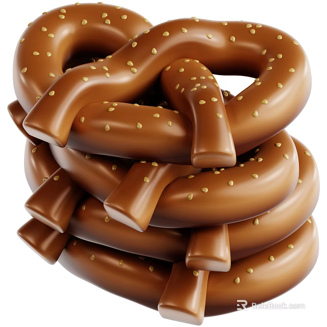 Fresh Stacked Chocolate Coated Pretzels With Golden Seeds And Shiny Glaze 3d model 