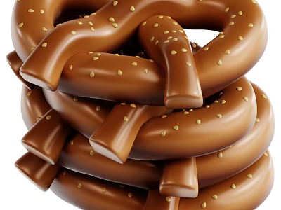 Fresh Stacked Chocolate Coated Pretzels With Golden Seeds And Shiny Glaze 3d model