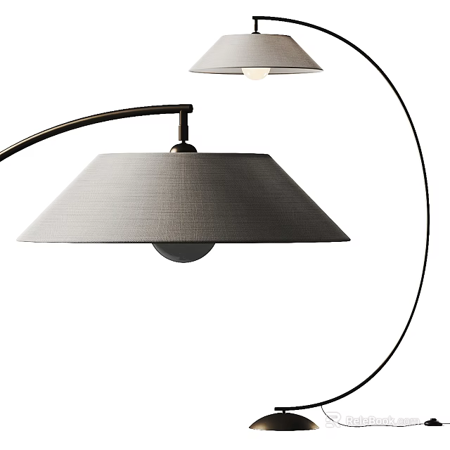 Modern Floor Lamp With Curved Metal Pole And Fabric Shade Sleek Contemporary Design For Living Room 3d model 