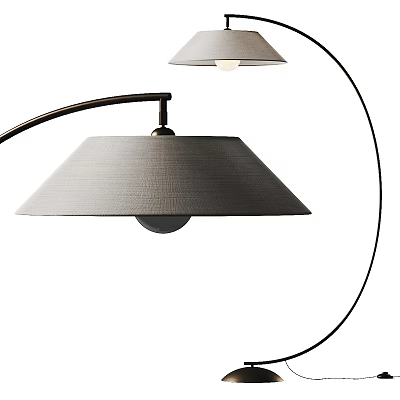 Modern Floor Lamp With Curved Metal Pole And Fabric Shade Sleek Contemporary Design For Living Room 3d model