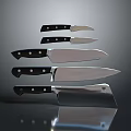 Weapon Kitchen Knives Set with Black Handles and Silver Blades Arranged for