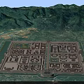 Aerial Planning of Ancient Palace Complex With Symmetrical Layout Surrounded by Mountains and Rivers