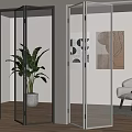 Modern Interior Folding Doors with Glass Panels and Black White Frames 3d model