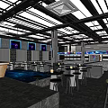 Modern Bar Interior With Open Counter Neon Lights Blue Lighting High Stools And Wine Racks