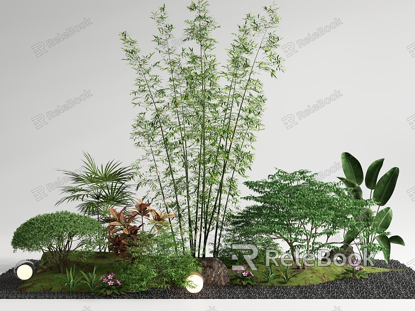 Courtyard sketch plant combination bamboo landscape landscaping plant pile garden landscape model