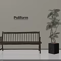 Poliform Wooden Public Bench With Potted Plant Near Light Wall And Floor