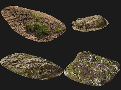 Garden Landscape Featuring Various Natural Moss Covered Stones And Earth With Grass 3d model