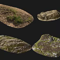Garden Landscape Featuring Various Natural Moss Covered Stones And Earth With Grass
