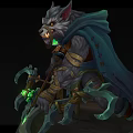 Wolf Like Fantasy Character With Cloak And Green Glowing Clawed Weapons