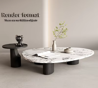 Round Marble Top Coffee Table with Vase Plant Open Magazine and Black Legs 3d model
