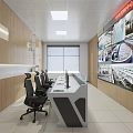 Modern Professional Monitoring Room Interior With Multiple Display Screens And Workstations