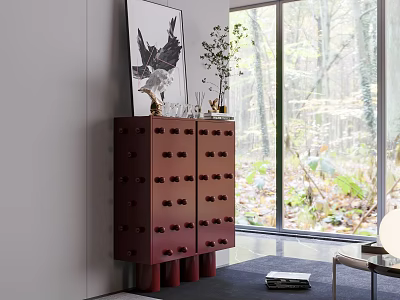 Modern Entryway Cabinet With Natural View Wall Art And Decorative Pieces 3d model