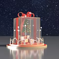 Transparent Gift Box Photo Spot with Christmas Tree Gift Boxes Red Bow and Golden Arches