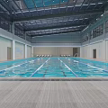Spacious Indoor Swimming Pool With Blue Water Lane Lines And Glass Roof Design
