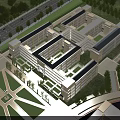 Aerial View of Modern School Campus Buildings Surrounded by Green Trees and Sports Field