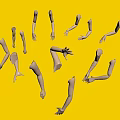 White Mannequin Arms Showing Various Poses On Blue Background 3d model