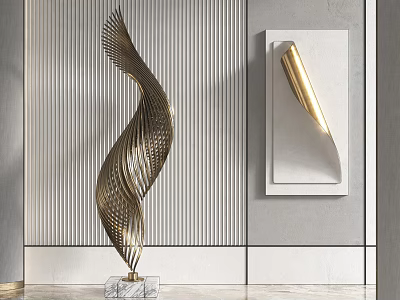 Modern Golden Spiral Sculpture And Abstract Wall Carving For Contemporary Interior Decor 3d model