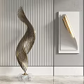 Modern Golden Spiral Sculpture And Abstract Wall Carving For Contemporary Interior Decor