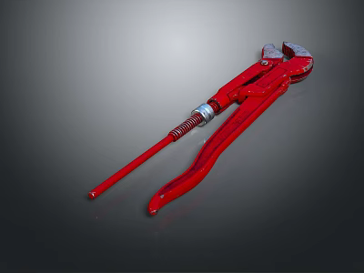Red Pipe Wrench Tool With Long Handle And Metal Grip Design 3d model
