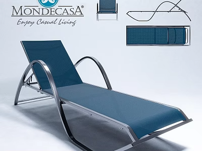 Modern Garden Accents Blue Lounge Chair With Metal Frame For Outdoor Use 3d model