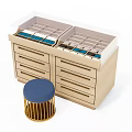 Functional Modern Wooden Storage Cabinet Rack With Multiple Drawers And Stool 3d model
