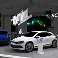 SCIIROCCO Star Exhibition Booth With Blue And White Cars And Green Screen Lights