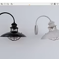Black and White Industrial Style Wall Lamps With Curved Arm And Metal Cage