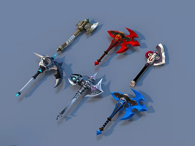 Diverse Fantasy Axes With Colorful Designs And Intricate Details 3d model