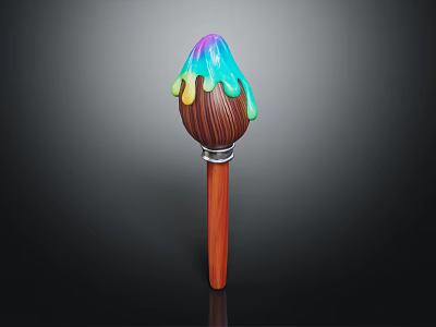 Decorative Wooden Handle Household Item With Colorful Dripping Top For Daily Use 3d model
