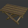 Sturdy Rustic Wooden Folding Table With Slatted Top And Cross Leg Design
