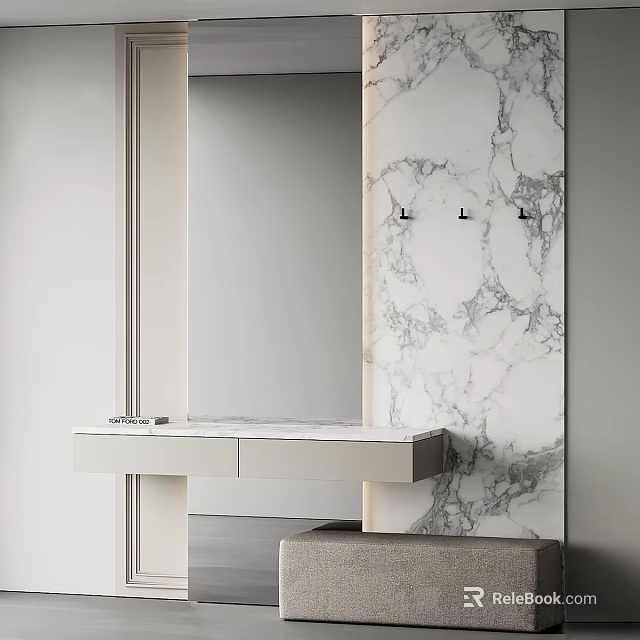Modern Entryway Interior Design With Marble Wall Vanity Counter And Mirror 3d model 