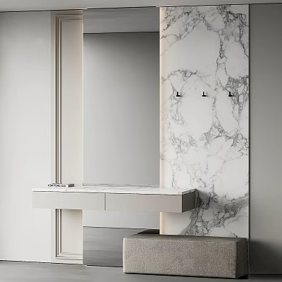 Modern Entryway Interior Design With Marble Wall Vanity Counter And Mirror 3d model