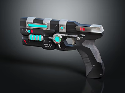 Futuristic Sci Fi Pistol With Black Body Blue Green Lights And Metallic Design Features 3d model