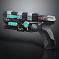Futuristic Sci Fi Pistol With Black Body Blue Green Lights And Metallic Design Features