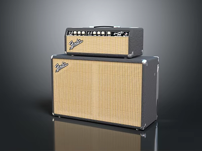 Vintage Fender Amplifier Stacked On Cream Grille Cabinet With Black Border Design 3d model