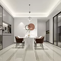 Modern Living And Dining Room With Gray TV Wall Black Coffee Table Green Plant And Gray Tones